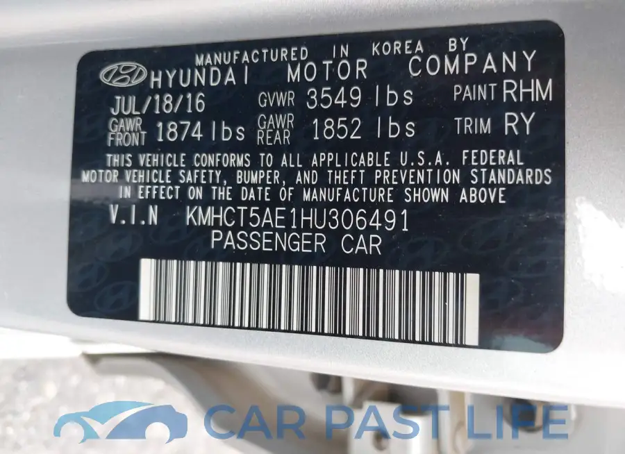 KMHCT5AE1HU306491# 9