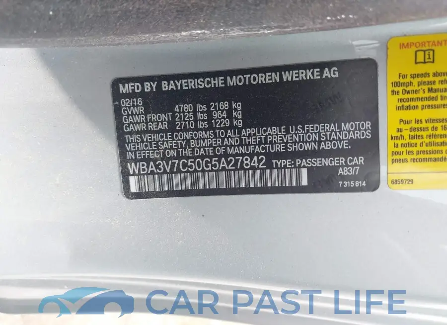 WBA3V7C50G5A27842# 9
