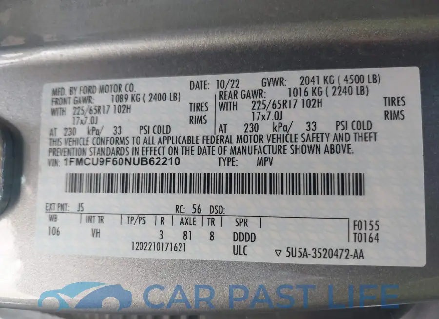 1FMCU9F60NUB62210# 9