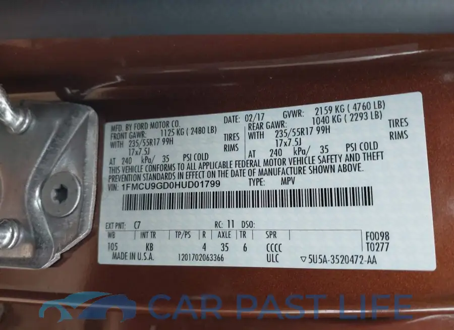 1FMCU9GD0HUD01799# 9
