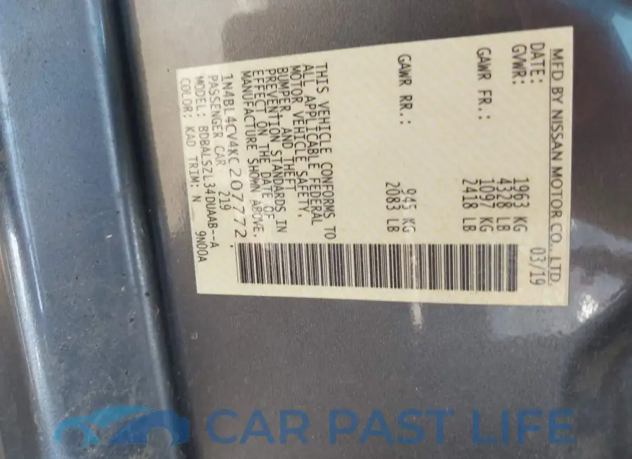 1N4BL4CV4KC207772# 9