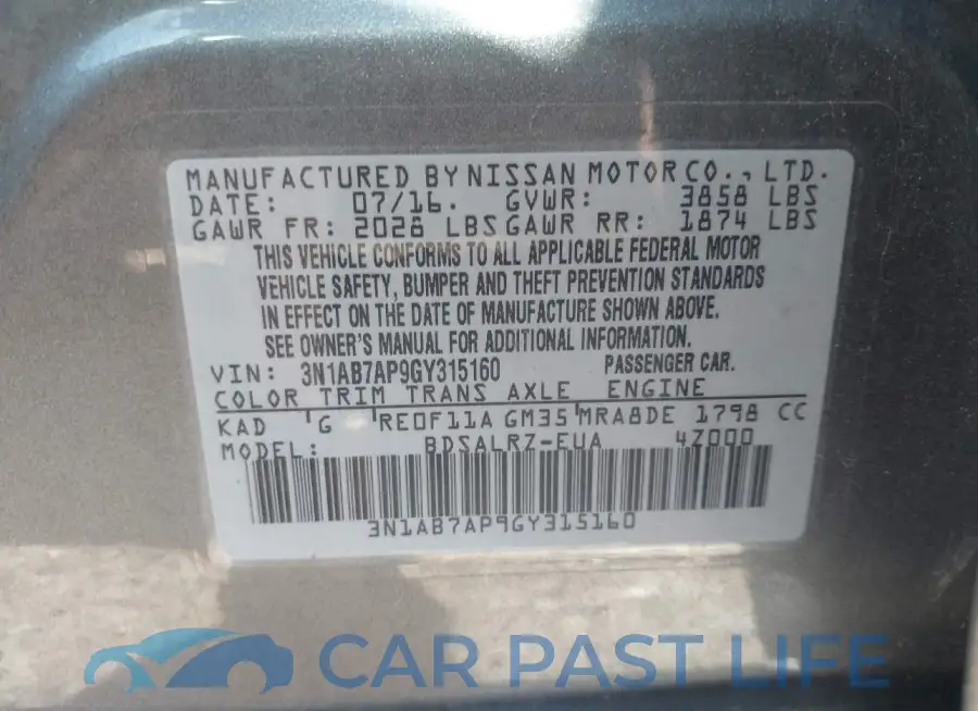 3N1AB7AP9GY315160# 9