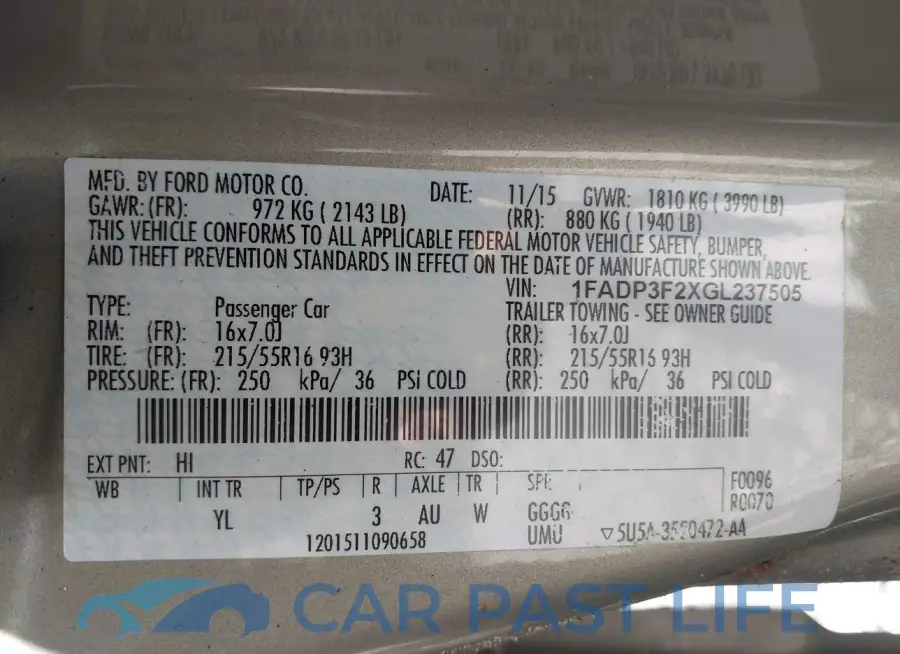 1FADP3F2XGL237505# 9