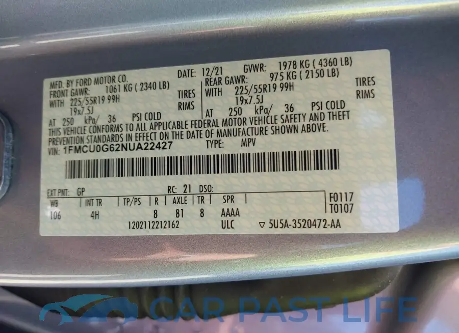 1FMCU0G62NUA22427# 9
