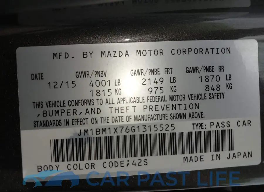 JM1BM1X76G1315525# 9