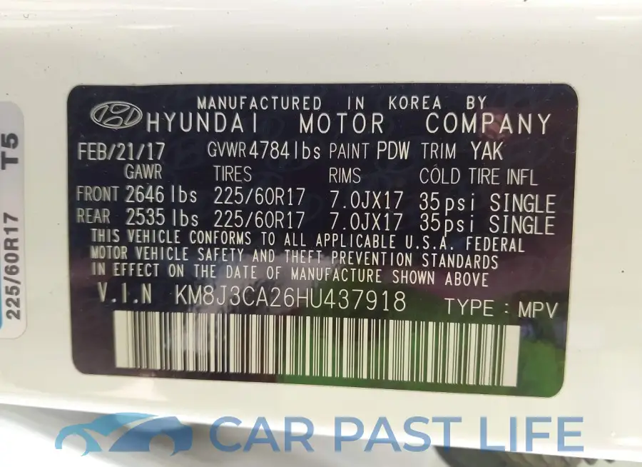 KM8J3CA26HU437918# 9