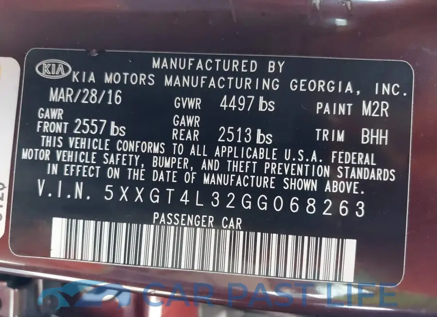 5XXGT4L32GG068263# 9