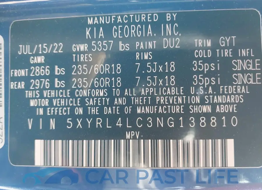 5XYRL4LC3NG138810# 9