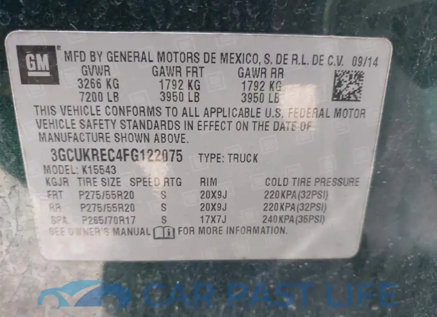 3GCUKREC4FG122075# 9