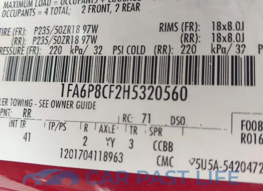 1FA6P8CF2H5320560# 9