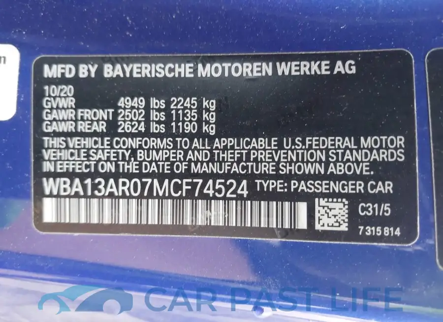 WBA13AR07MCF74524# 9