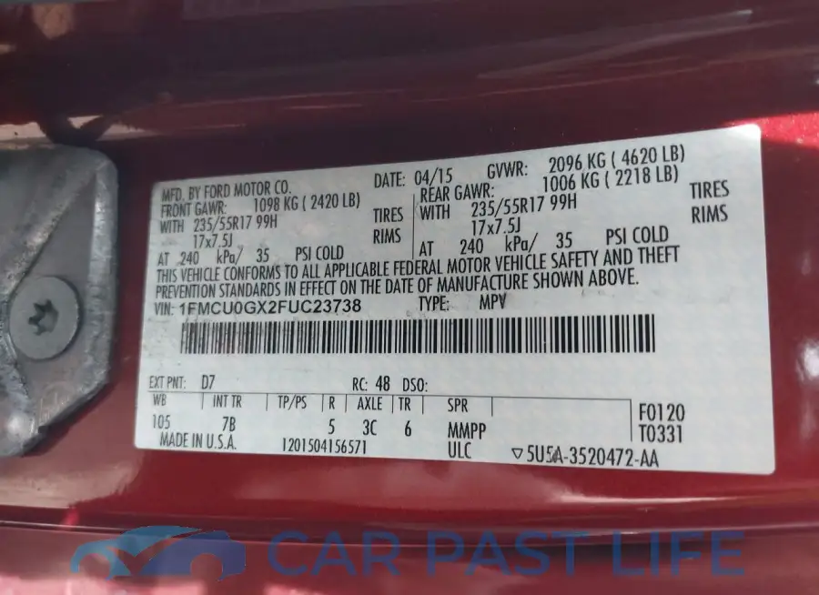 1FMCU0GX2FUC23738# 9
