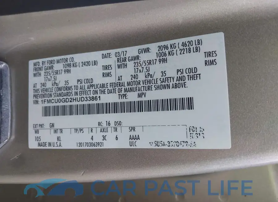 1FMCU0GD2HUD33861# 9