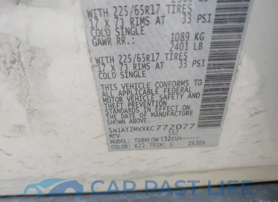 5N1AT2MVXKC772077# 9