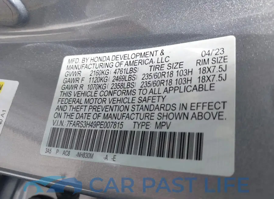 7FARS3H49PE007815# 9
