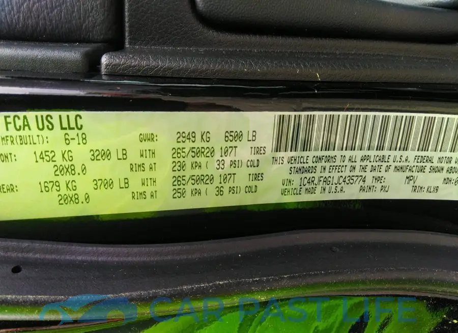 1C4RJFAG1JC435774# 9