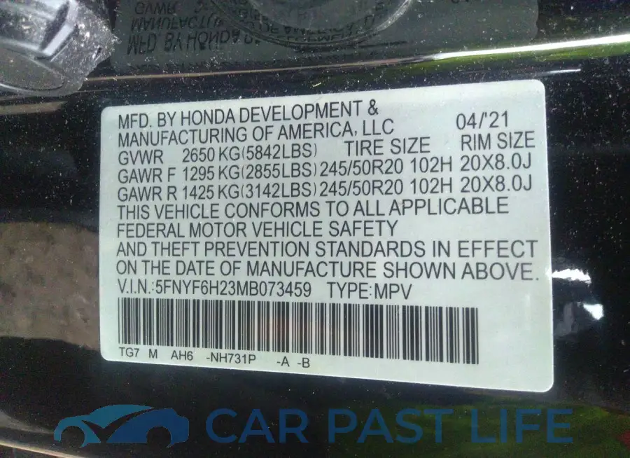 5FNYF6H23MB073459# 9