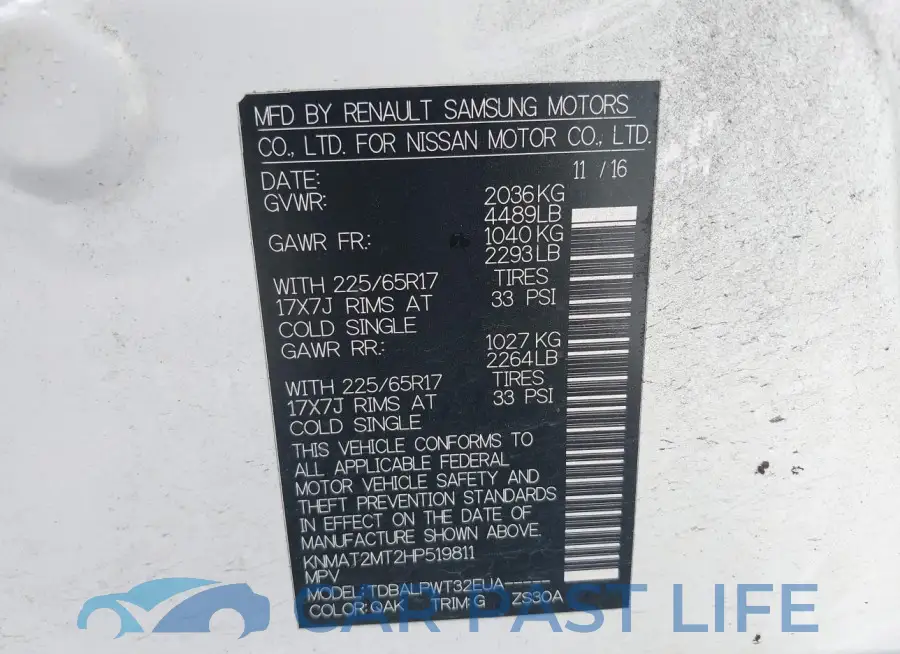KNMAT2MT2HP519811# 9