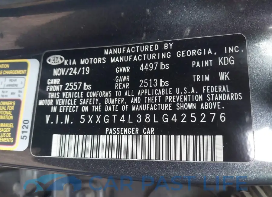 5XXGT4L38LG425276# 9