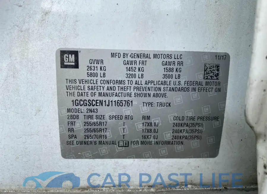 1GCGSCEN1J1165761# 9