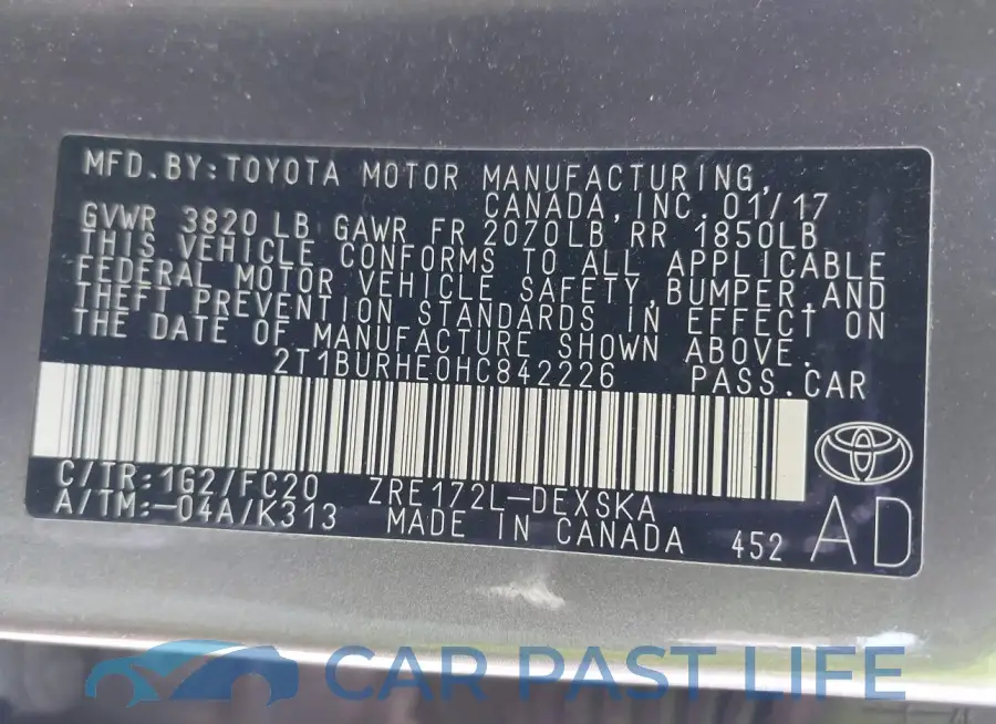 2T1BURHE0HC842226# 9