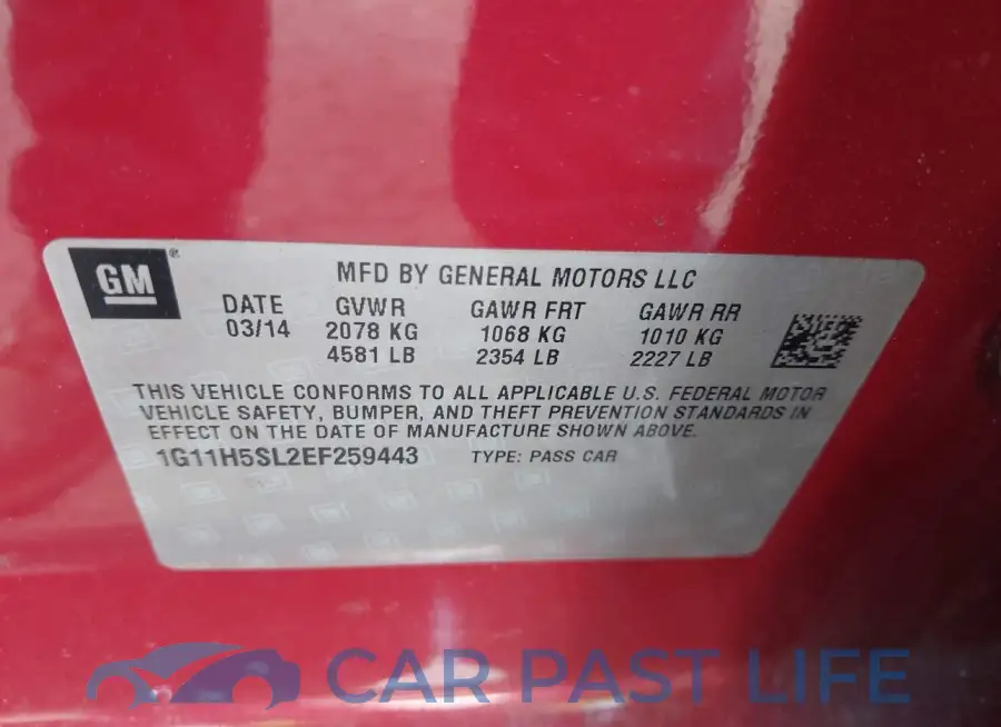 1G11H5SL2EF259443# 9