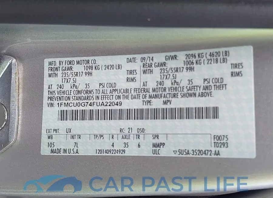 1FMCU0G74FUA22049# 9