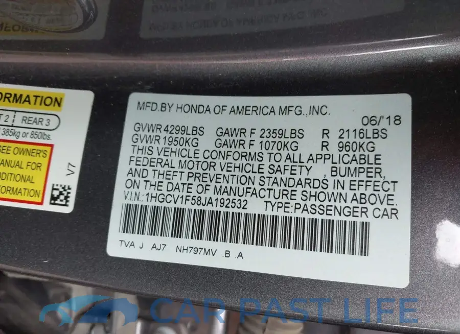 1HGCV1F58JA192532# 9