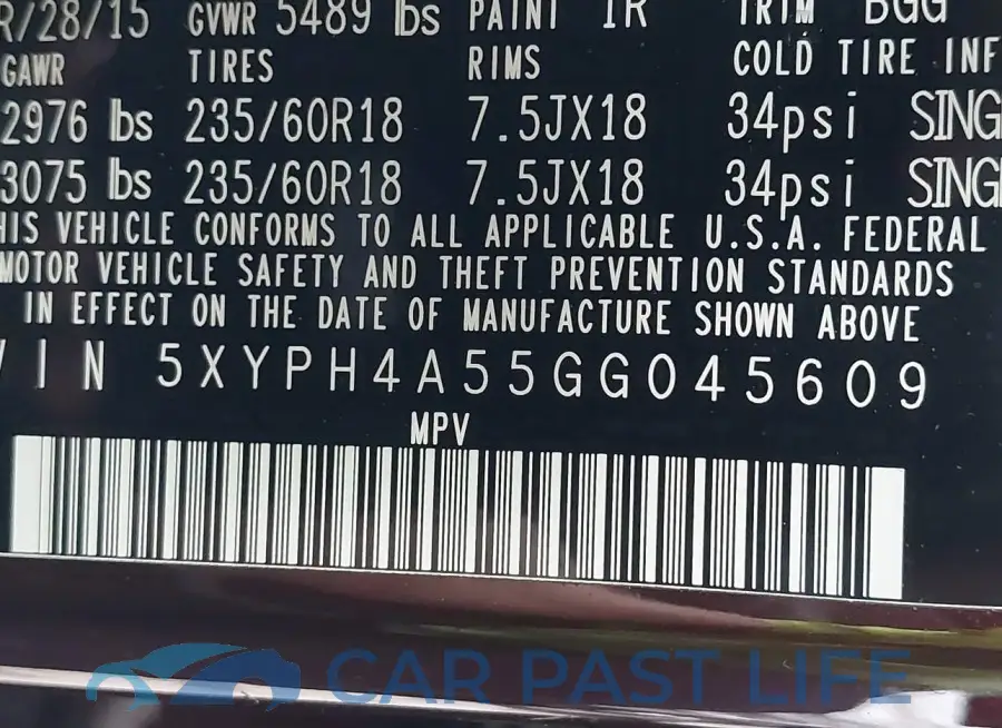 5XYPH4A55GG045609# 9