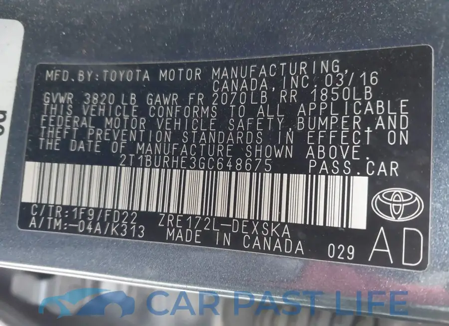 2T1BURHE3GC648675# 9