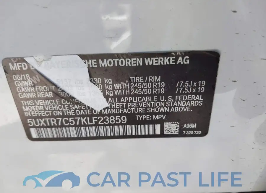 5UXTR7C57KLF23859# 9
