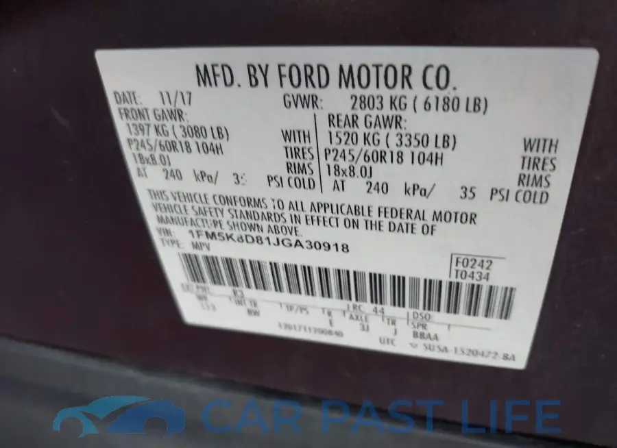 1FM5K8D81JGA30918# 9