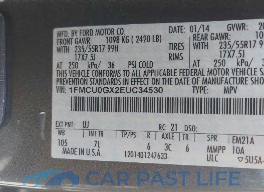 1FMCU0GX2EUC34530# 9