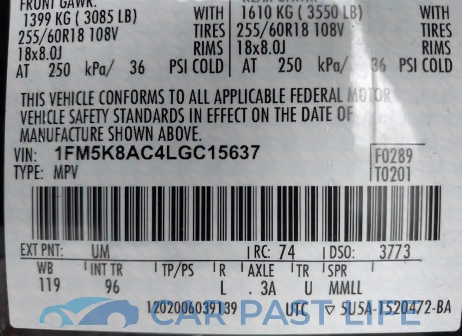 1FM5K8AC4LGC15637# 9