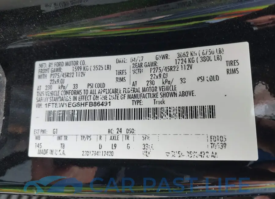 1FTEW1EG6HFB86491# 9