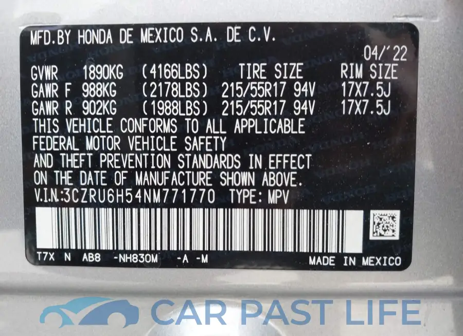 3CZRU6H54NM771770# 9