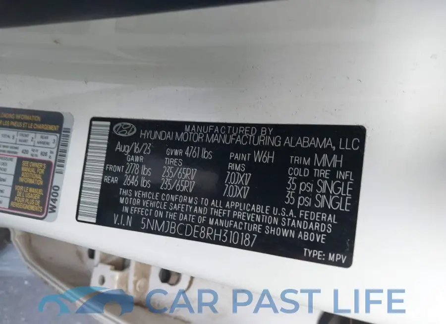 5NMJBCDE8RH310187# 9