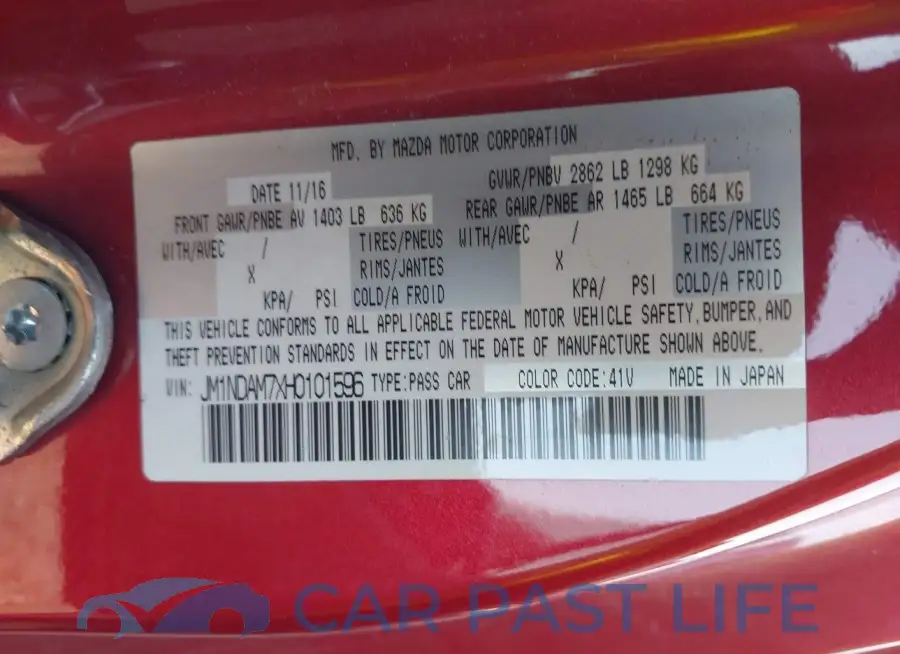 JM1NDAM7XH0101596# 9