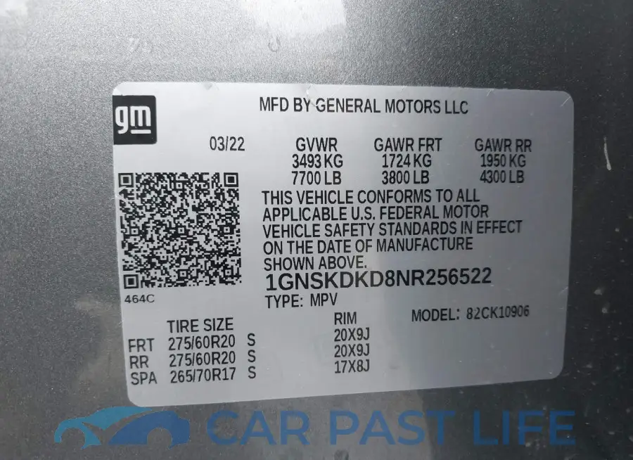 1GNSKDKD8NR256522# 9
