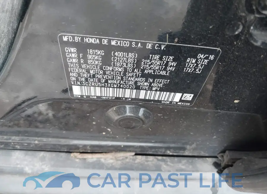 3CZRU5H3XGM740020# 9