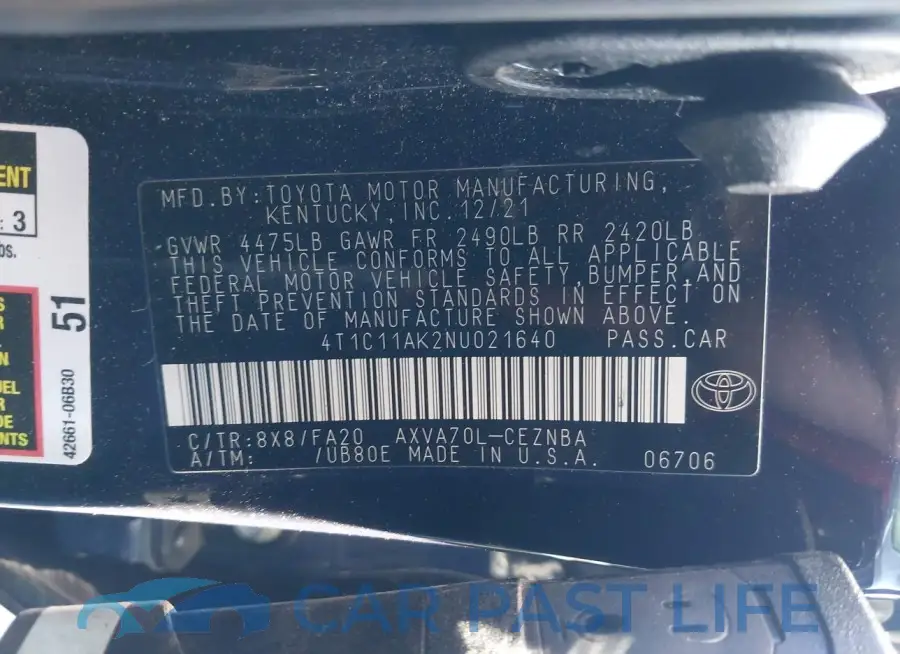 4T1C11AK2NU021640# 9