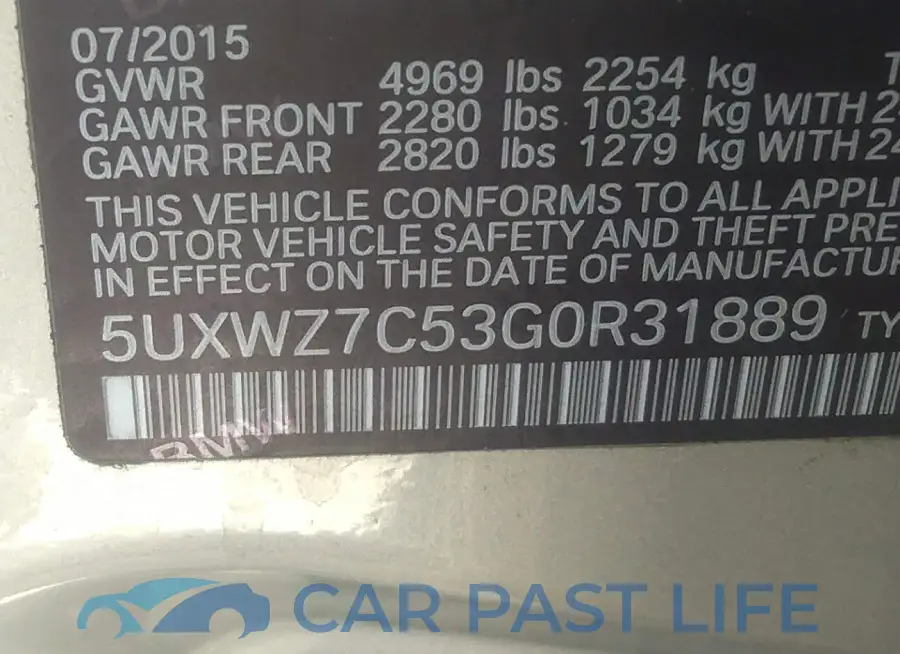 5UXWZ7C53G0R31889# 9