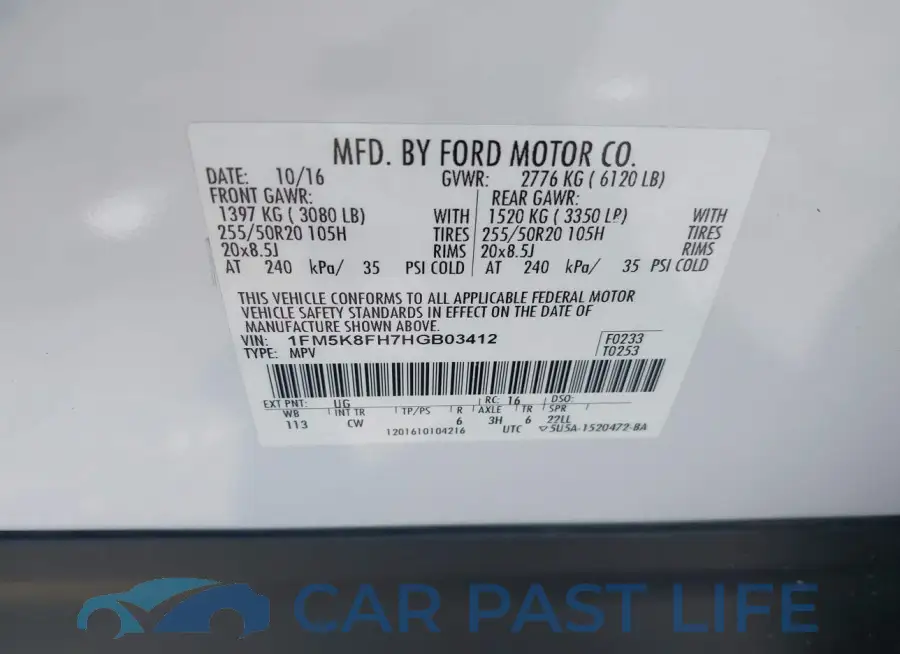 1FM5K8FH7HGB03412# 9