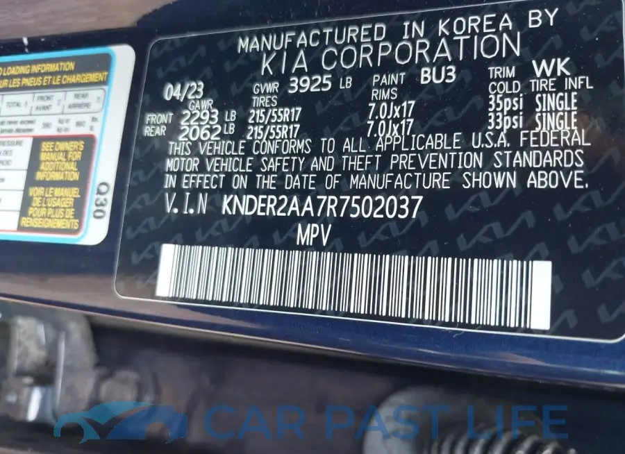 KNDER2AA7R7502037# 9