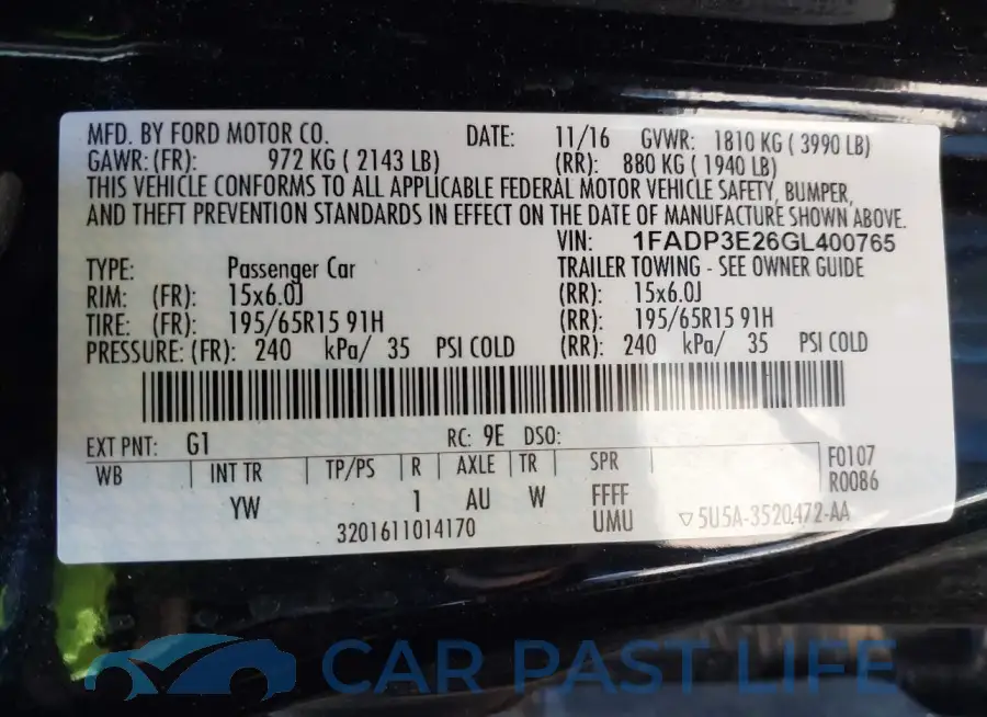 1FADP3E26GL400765# 9