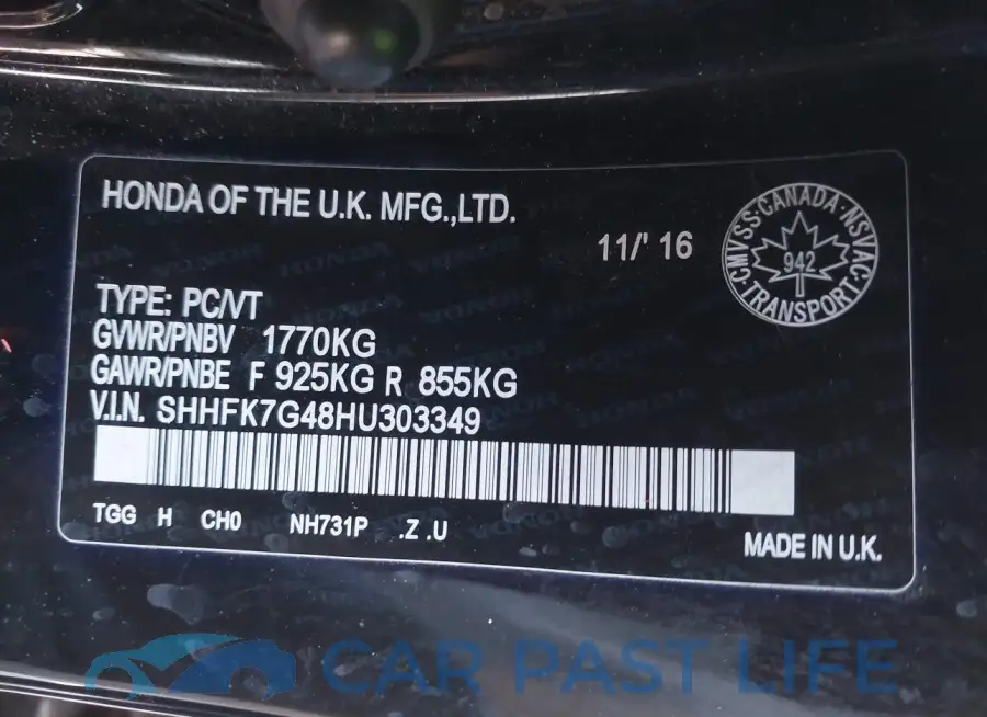 SHHFK7G48HU303349# 9