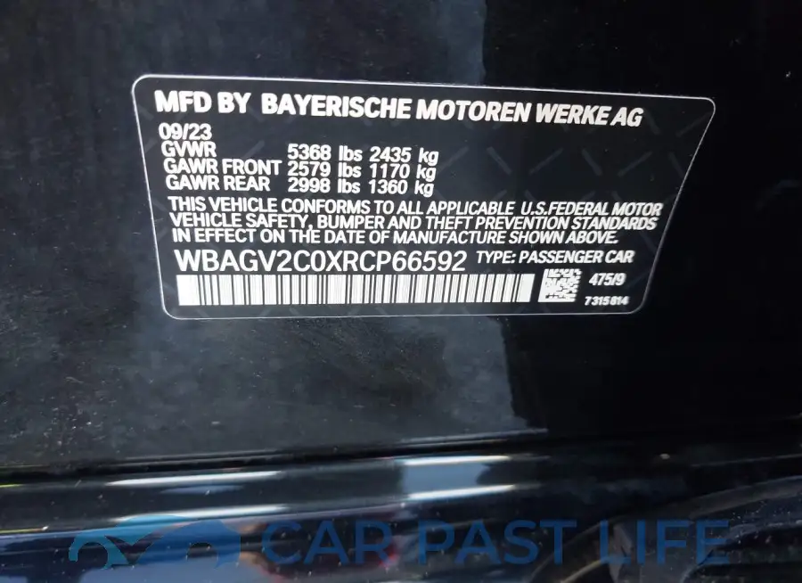 WBAGV2C0XRCP66592# 9