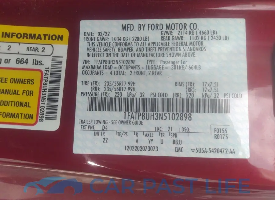 1FATP8UH3N5102898# 9