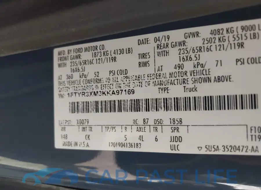 1FTYR3XM3KKA97169# 9