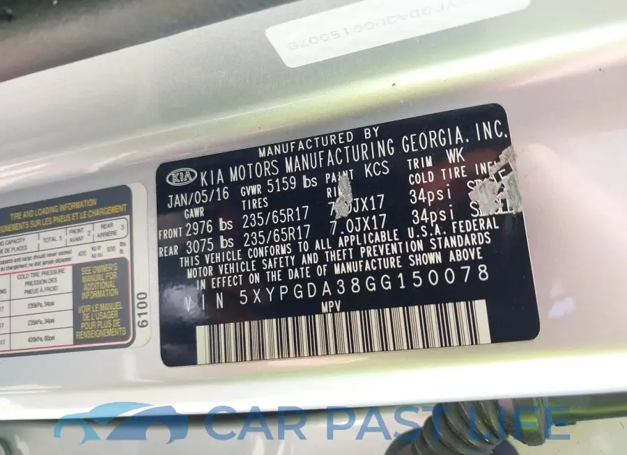 5XYPGDA38GG150078# 9